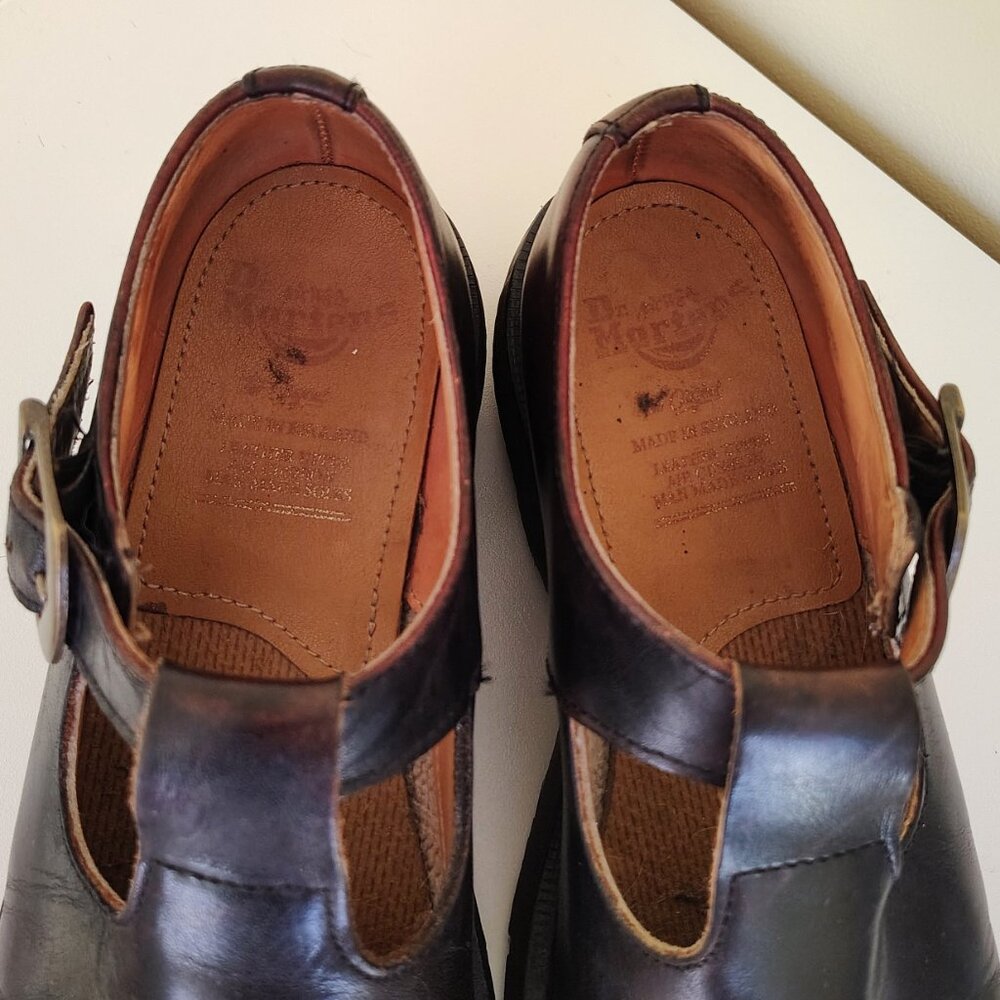 Vintage Black & Brown Leather Made in England DR. MARTENS Chunky Mary Jane Shoes - Picture 10 of 11